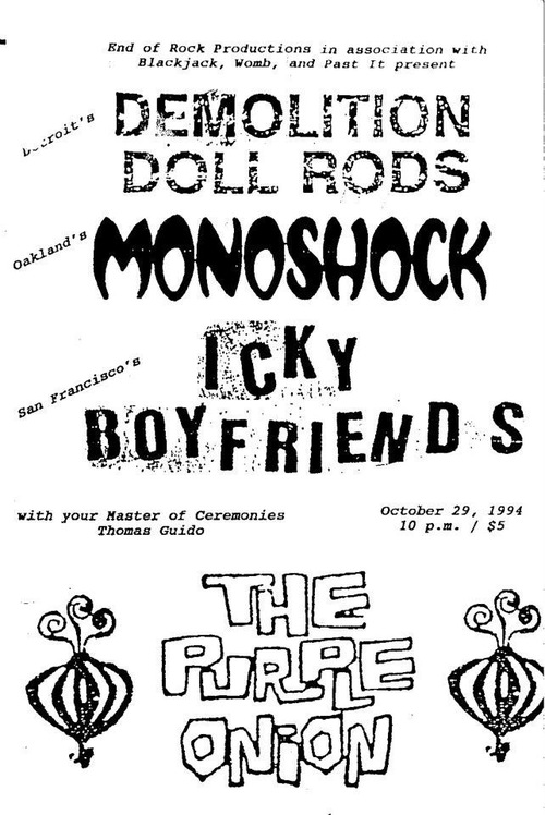 Purple Onion flyer - Demolition Doll Rods, Monoshock - Icky Boyfriends